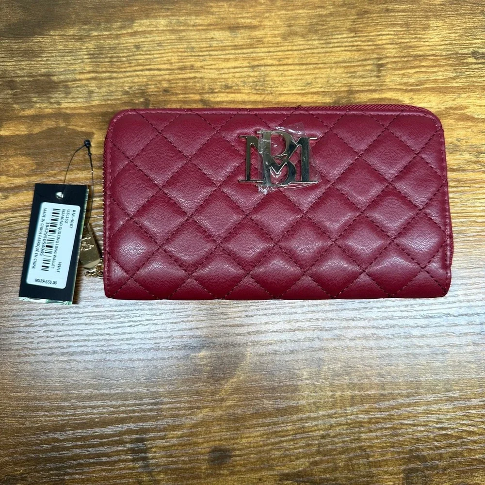Badgley Mischka Diamond Quilting Long Wallet Wine Burgundy BM-4087 NWT